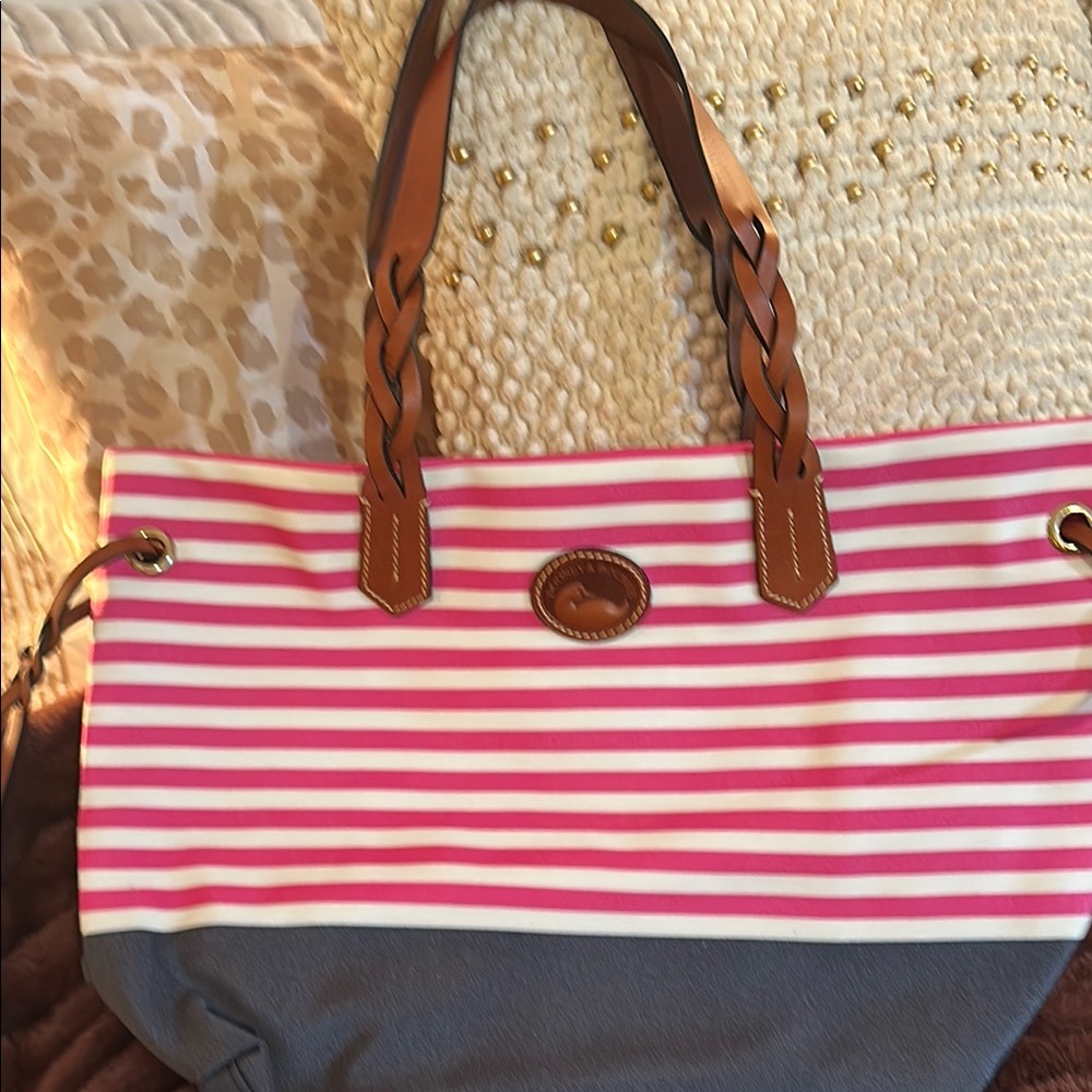 Pink and Gray Striped Tote Bag